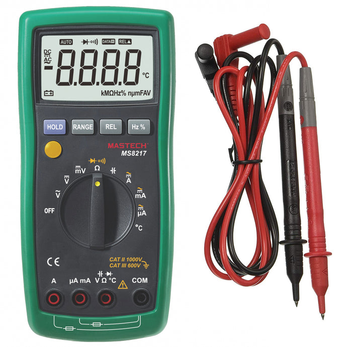 Frequency and Duty Cycle Measurement: 10Hz ~ 100KHz, 5 ranges | Capacitance: 5 ranges to 100uF | Temperature Function: -55 degrees C ~ 1000 degrees C | Resistance: 6 ranges to 40M | AC/DC Voltage: 400mV, 4V, 40V, 400V, 1000V ranges