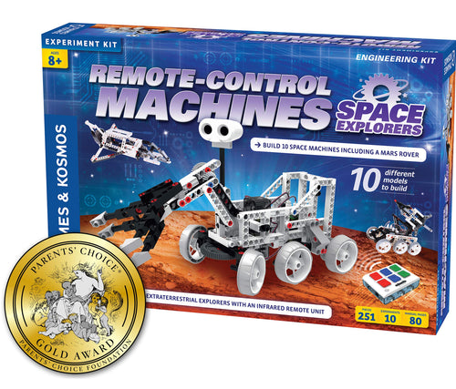 With this engineering kit, you can build a remote-controlled model of a robotic rover resembling the ones used to explore Mars | This 237-piece construction set includes instructions to build not only the robot rover, but nine additional space-themed models as well | A full-color, 64-page step-by-step illustrated manual helps kids assemble all of the models | Learn about the history of Mars exploration, robotics in satellites, deep-space exploration, and the robots in popular space-related scien