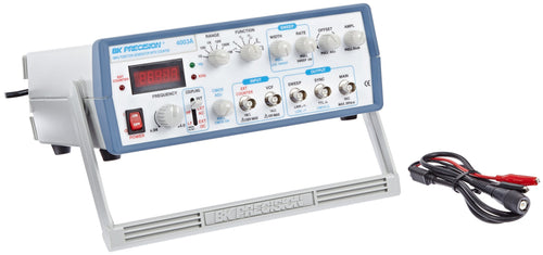 Generates Sine, Triangle & Square waveforms from 0.5 Hz to 4 MHz | 20 Vpp output into open circuit (10 Vpp into 50O) | Voltage Control Generator (VCG) input | Variable amplitude output plus 20 dB attenuator | 100% DC offset