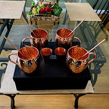 Load image into Gallery viewer, Set of 4 Pure Copper Kyiv Mule Mugs Gift Set with 4 Copper Cocktail Straws and 2 Shot Glasses, Each Hammered Mug Holds 18 Ounces
