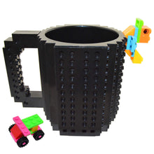 Load image into Gallery viewer, Creative Build-on Brick Drinking Mug - BPA-free Plastic Cup, Holds 12 Ounces Coffee, Tea, Juice (Black)
