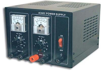Variable AC/DC Power Supply (4 Amp) | DC output 1.5 to 24V in 11 steps | AC output 2V to 24V in 11 steps | Protection: DC output current limit, AC input fuse | DC Ripple Voltage: 10mV