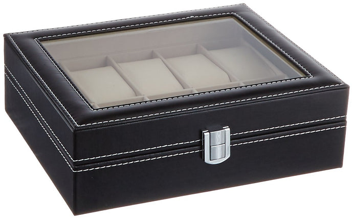 Includes 10 grids and 10 soft little pillows for displaying 10 watches or other jewelry | Lined in with soft faux suede material to protect your watches and jewelry better | Designed with a glass top lid for easy viewing and protecting them from dust and dirt