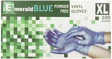 Load image into Gallery viewer, Size X-Large 4 mil | Blue vinyl powder free are designed for ease of identification | Appealing to those who may be allergic to latex | One dispenser box of 100 gloves | 
