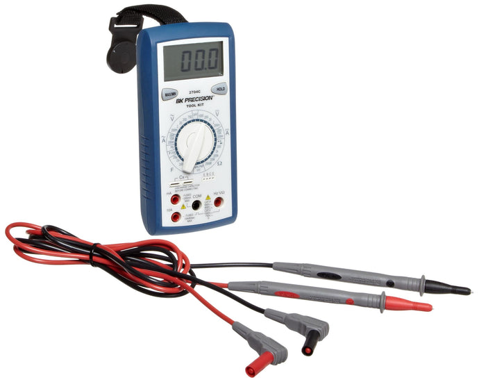 Manual-ranging digital multimeter measures voltage, current, and capacitance, and performs diode, continuity, logic, and transistor common-emitter gain (hFE) tests | Average-sensing meter provides accurate readings when measuring linear loads where the current or voltage has a sinusoidal waveform | Magnetic hanger and built-in stand free hands for managing test leads | Hold function keeps a reading on the display, even after the meter is disconnected | Meets IEC safety standard 61010-1 and is ce