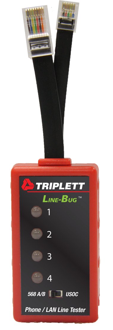 Protect your expensive LAN tester - checks LAN Lines (RJ-45) wired to 568 A/B and USOC standards for damaging telephone line current | Has both RJ-11 and RJ-45 style plugs for testing 1-, 2-, 3-, and 4-line jacks | Four tricolor LEDs indicate Current, Polarity and Ringing/AC Volts | Economical and convenient, the Line-Bug 4 features a compact design that fits in a shirt pocket | Self-powered by line voltage