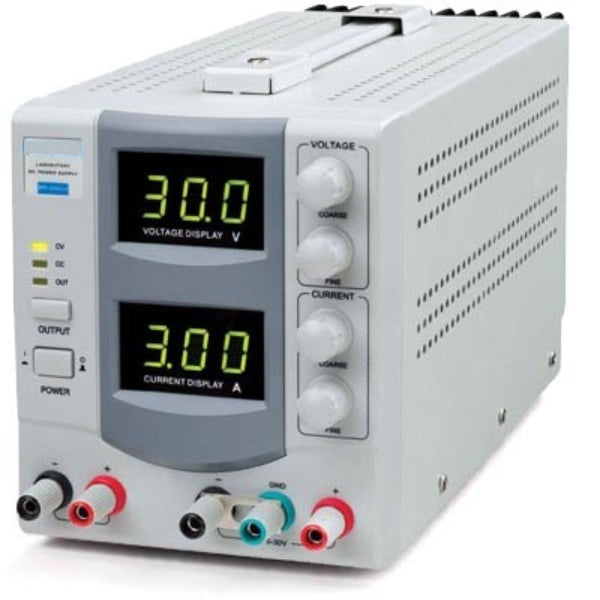 0-30V; 0-5A | +5V @ 1A fixed | Two digital panel meters (LED) | Constant voltage and current operation | Output switch off function (output standby)