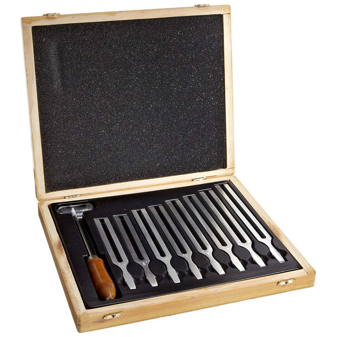 Set of 8 Tuning Forks with Mallet - Middle C to C Above Middle C (256 Hz, 288 Hz, 320 Hz, 341.3 Hz, 384 Hz, 426.6 Hz, 480 Hz, 512 Hz)