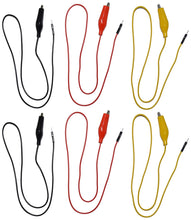 Load image into Gallery viewer, 6 Piece Alligator to Test Pin Set, Includes 2 Red, 2 Black, and 2 Yellow Leads, Each Lead Measures 22 Inches Long
