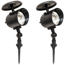 Load image into Gallery viewer, 2 Pack Solar Powered LED Spot Lights - Automatic On at Dusk and Off at Sunrise, Sturdy All-Weather Spotlights for Accent Lighting, Safety, &amp; Security
