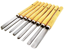 Load image into Gallery viewer, 8 Piece Wood Chisel Woodworking Lathe Hand Tool Set - Includes Gouges, Skews, Round Nose, Spearpoint, and Parting Chisels
