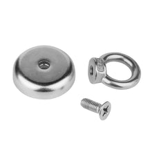 Load image into Gallery viewer, 10 Pack Salvage Magnet, 22 Pound Pull Strength Magnetic Hook, Round Base Magnet Fastener with Eyebolt, Steel NdFeB Pot
