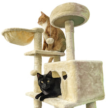 Load image into Gallery viewer, Beige Cat Tree Tower for Indoor Cats &amp; Kittens, 57&quot; Tall Multi-Level with Comfy Perch &amp; Basket, Hideaway Condo, Sisel Scratcher Posts &amp; Mini Ladder
