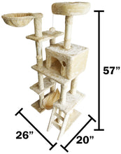 Load image into Gallery viewer, Beige Cat Tree Tower for Indoor Cats &amp; Kittens, 57&quot; Tall Multi-Level with Comfy Perch &amp; Basket, Hideaway Condo, Sisel Scratcher Posts &amp; Mini Ladder
