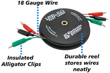 Load image into Gallery viewer, 3 Wire 20 Foot Retractable Test Leads, Red / Black / Green 18 Gauge Wire with Alligator Clips on each End for Electrical Troubleshooting Cars / Boats
