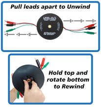 Load image into Gallery viewer, 3 Wire 20 Foot Retractable Test Leads, Red / Black / Green 18 Gauge Wire with Alligator Clips on each End for Electrical Troubleshooting Cars / Boats
