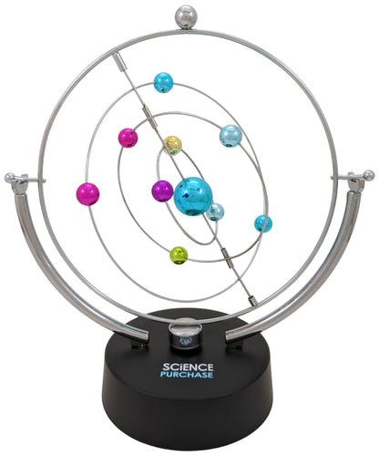 This moving science toy is like having a galaxy right on your desk — watch in amazement as the planets flip and rotate around endlessly! | Made of metal and plastic, it makes a great conversation piece and decoration for space themed parties | Measures about 10 inches tall and 9 inches wide. Ideal decoration for home, office, or classroom. | Fun and useful gift for children who are interested in learning about magnets and physics | Powered by one 9V battery (not included)