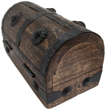 Load image into Gallery viewer, Mini Pirate&#39;s Treasure Chest Wooden Nautical Jewelry Box, Wood with Iron Accents, Hinged Lid, 5 Inches Long
