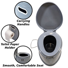 Load image into Gallery viewer, Portable Travel Toilet with Toilet Paper Holder and Removable Waste Bucket for Easy Cleaning, Lightweight Indoor or Outdoor Camping Toilet
