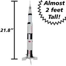 Load image into Gallery viewer, Estes Saturn V Model Rocket Starter Set - Includes Assembled Rocket, Launch Pad &amp; Controller, Four AA Batteries, Recovery Wadding, &amp; Three Engines
