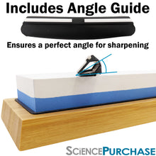 Load image into Gallery viewer, Knife Sharpening Whetstone Set - Includes Dual 1000/6000 Grit Stone, Bamboo Holder, Pocket Size Stone, 140/320 Grit Pebble Axe Sharpener &amp; Angle Guide
