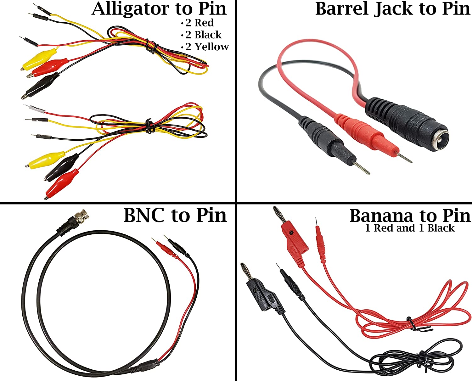 EX Electronix Express Solderless Breadboard Cable Kit - Includes BNC, Banana, Alligator, and Wall Power Adapter to Pin Test Leads (Leads Only)