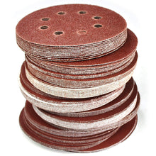 Load image into Gallery viewer, 120 Pack 5 Inch Sandpaper Discs, Hook and Loop Adhesive, 8 Hole - Includes 40, 60, 80, 120, 150, and 250 Grit for Random Orbital Sander
