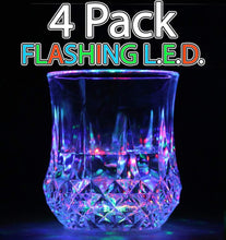 Load image into Gallery viewer, Liquid Activated! Just add liquid to activate the flashing LEDs. The lights turn off when the cups are empty. | When activated, the LEDs flicker, change color, and glow in a beautiful alternating sequence | Great for parties, bars, nightclubs or discos! These cups are certain to impress and entertain! | Made of durable acrylic plastic in a classy, old-fashioned crystal design | Batteries are included and replaceable - Two CR2025 lithium batteries are pre-installed in the bottom of each cup. Repl
