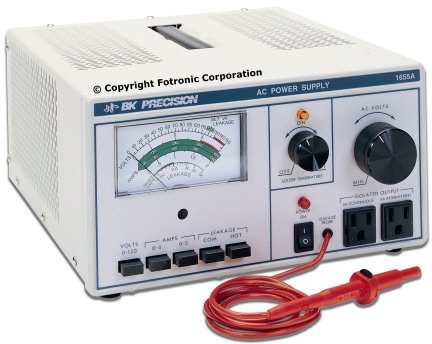 Power supply unit provides a source of AC voltage and current for powering and testing electronic devices in research, medical, laboratory, production, and educational applications | One output supplies continuously variable voltage or current | Built-in isolation transformer reduces risk of shock when working with hot-chassis equipment | Digital meter shows output voltage and current readings | Input fuse helps prevent damage to the PSU or connected equipment due to overload