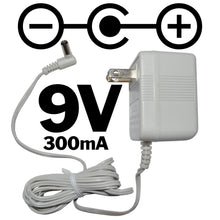 Load image into Gallery viewer, 9 Volt DC Power Adapter | 300 mA (0.3 Amp) | 5.5mm Barrel Jack | Polarity: Center Positive | 
