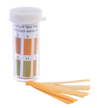 Load image into Gallery viewer, Pack of 100 Wide Range Test strips to measure pH | Includes a color indicator card for quick visual analysis of the sample | Measurement range in distinct divisions of 1 to 14 | Strips are 3 x 12mm each | All strips come in a plastic vial
