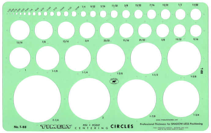 Timely T-88 Circle Template - Circles from 1/32