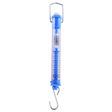 Load image into Gallery viewer, Tubular Spring Scale 250g / 2.5 Newtons | Top is flat on one side so that the scale can be used with an inclined plane | Clear plastic tube so that students can see the action of the spring | Color: Blue | 
