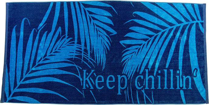 Friends & Home Blue Keep Chillin' Velour Beach Towel (100% Cotton, 36
