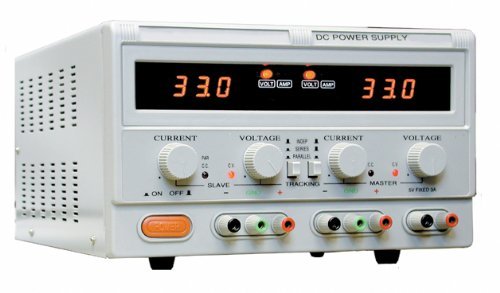 Two 0-30V; variable voltages | Variable Current: 0-2Adc | Serial and parallel operation for double of normal outputs / LED display | 5V@ 3 A fixed output | Load Effect: .01% +5mV / Source Effect: .02% +1mV