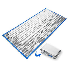 Load image into Gallery viewer, Rescue Blanket provides compact emergency protection in all weather conditions | Made of durable insulation Mylar material | Retains/reflects 90% of body heat | Waterproof and weatherproof | Size of an open blanket: 36 inches x 84 inches
