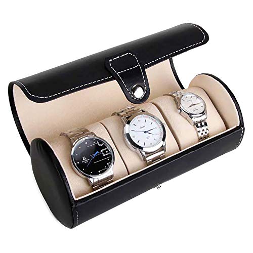 Convenient, portable, and practical roll-style watch case holds up to 3 watches is perfect for storing your watches in your luggage when traveling | Features an elegant leatherette fabric with stylish contrast stitching | Three generously padded, plush watch cushions provide ultimate protection and can be removed separately if you need room for other accessories | Doubles as a dresser accessory | Case Size: 3.25L x 7.75W x 3.25H; Pillow size: 2L x 2.25W