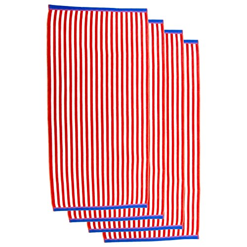 Set of 4 Luxurious Cabana Thin Stripe Towels - Red | 30