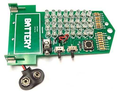 Intermediate level soldering kit | Features 32 super bright white LEDs, 16 resistors, a diode, and three switches | The user can turn on the LEDs in three different ways using the control switches | Can be used in a practical way as a flashlight or night light | All component parts are included with the kit (a 9V battery is required and is not included)