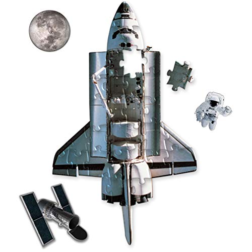 SCIENCE MADE FUN: Start your kids on their space exploration early with the Space Shuttle Shaped Giant Floor Puzzle. Suitable for children as young as 4, it's large and assembles easily into a Space Shuttle for a good time for everyone. | INCLUDES SPACE POSTER: In addition to the cool Space Shuttle Puzzle, this set comes with a poster of the solar system. It includes all the planets and sun with neat little facts about each one. It even includes different satellites and other man made space mach