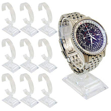 Load image into Gallery viewer, 10 Pack of Watch Display Holders | Can hold most size watches (Ring size is 2.65 inches tall, 1.5 inches wide) | Please hold the ring and base together when loading a watch on the holder | Material: Acrylic | Diameter: 6.7 cm, Length: 5.5 cm, Width:3.6 cm, Height: 9 cm
