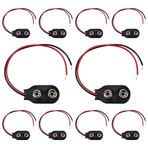 10 Pack of I-Type 9V Battery Snaps with red and black leads | Dimensions: 1.17