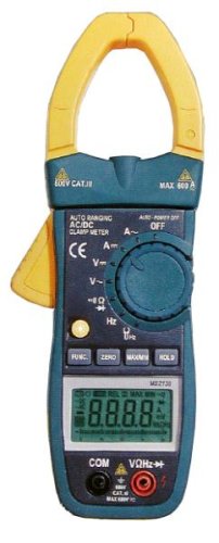 Double insulation (600V CATIII rating) | AC and DCV: Four ranges to 600V | AC and DC Current: Two ranges to 600A | Resistance: To 40M in six ranges | Frequency: 100KHz from test terminal, 400Hz from current clamp