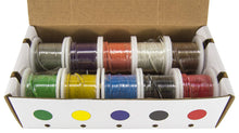 Load image into Gallery viewer, 22 Gauge Hook Up Wire Kit - Solid Wire, Tinned Copper - Includes 10 Different Color 25 Foot Spools
