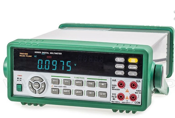 AC/DCV + ACV: Six ranges to 1000V | Capacitance: Six ranges to 5000µF | Resistance: Six ranges to 50M | Duty Cycle: 5Hz ~ 500KHz | RS-232 interface and software