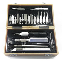 Load image into Gallery viewer, 26 Piece Hobby Art Knife Set with Storage Case, Includes 4 Handles, 21 Blades, and Tweezers - Modeling and Drafting Tools
