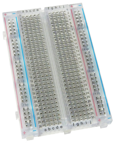 Clear / see-thru making it easier for students to learn prototyping using breadboards | Ideal for testing, prototyping and experimentation. | Contact points: 400, Terminal strips: 1, Bus strips: 2 | Size: 3.3