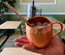 Load image into Gallery viewer, Set of 4 Pure Copper Kyiv Mule Mugs Gift Set with 4 Copper Cocktail Straws and 2 Shot Glasses, Each Hammered Mug Holds 18 Ounces
