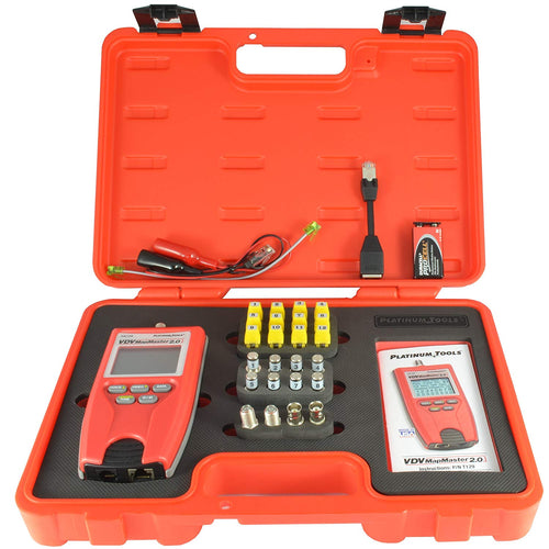 Measures the entire length of a cable and/or individual wire pairs | Tests Voice (6 wire), Data (8 wire) and Video (coax) | Map 19 locations at one time | Easy to read, extra large 7-segment LCD screen with large icons | Kit includes everything you need to start testing