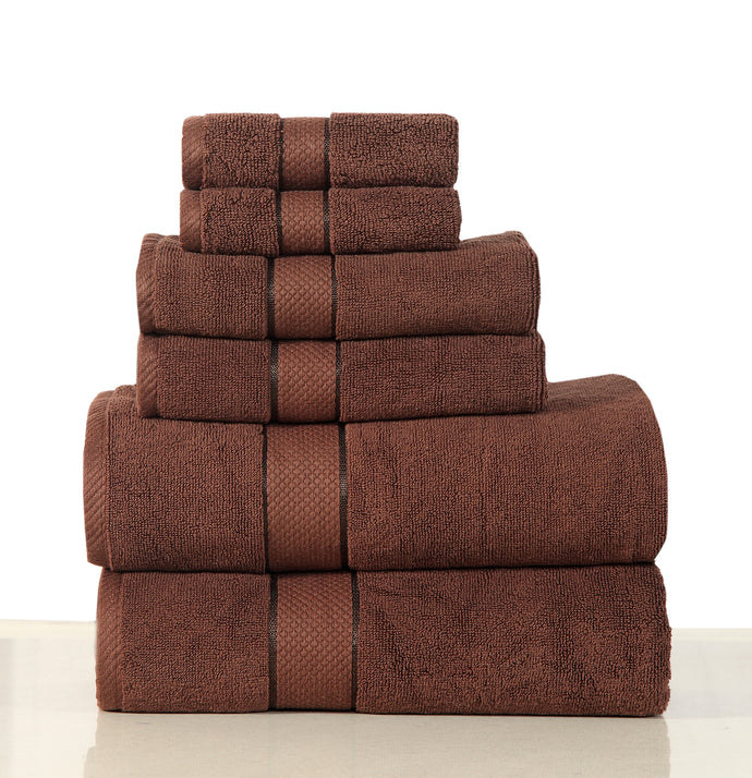 100% Cotton 6 Piece Chocolate Towel Set (2x Bath, 2x Hand, 2x Wash)